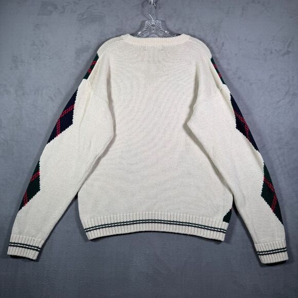 Bowen & Wright Mens Sweater M Ivory Black Red Diamond Print Chunky VNeck Grandpa - Picture 3 of 9